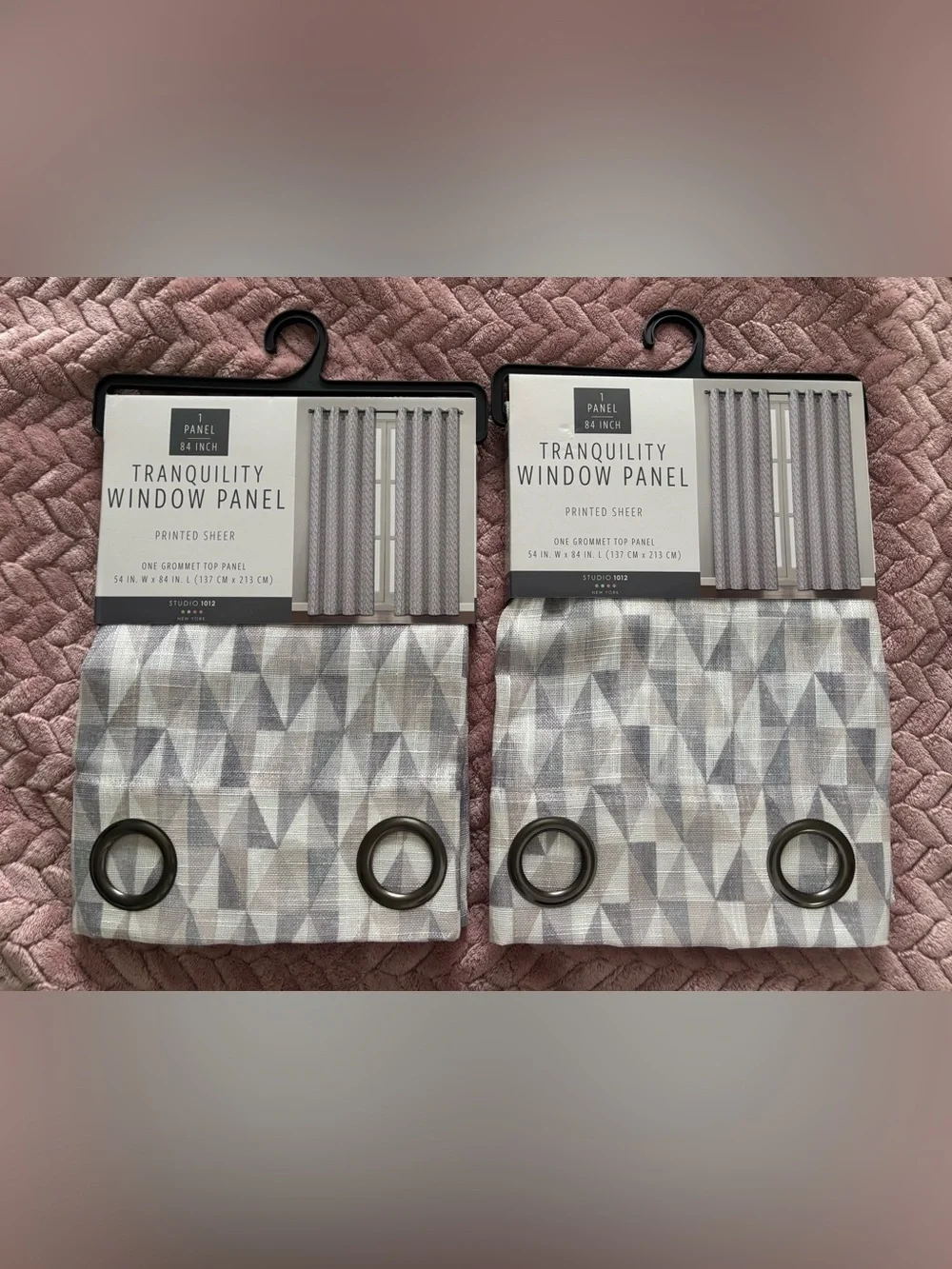 Tranquility by Colorado Clothing Geometric Sheer Window Panels in Gray and White